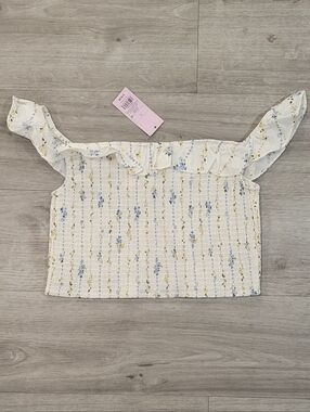 wild fable White Floral Smocked Crop Top with Ruffle Straps